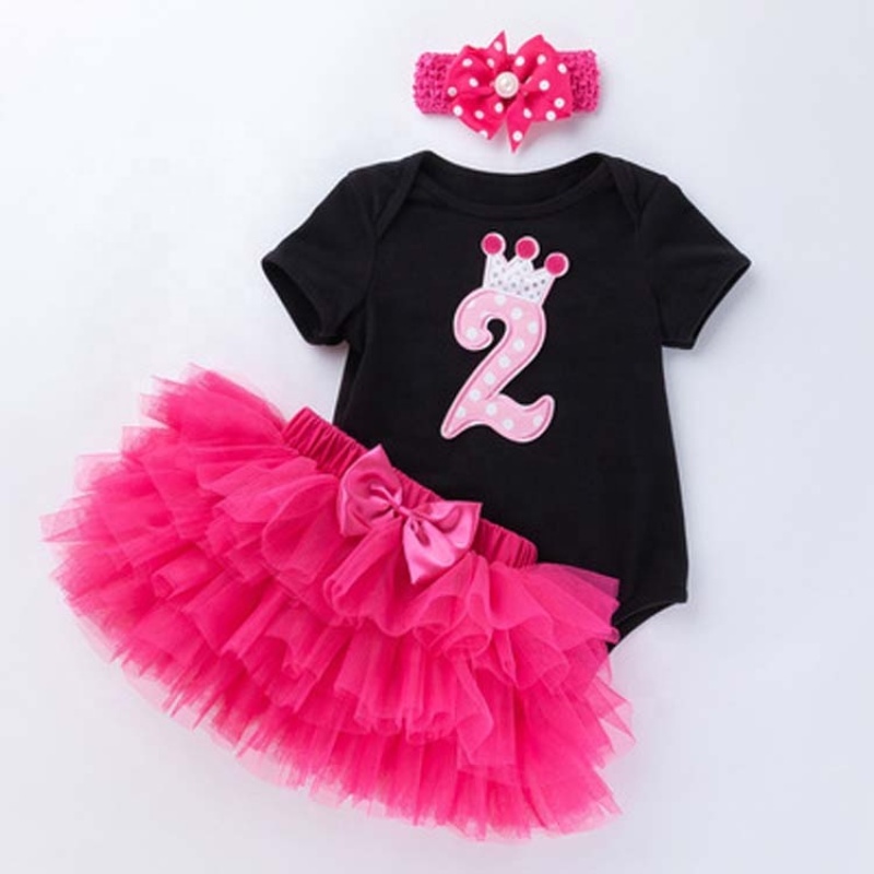 Manufacturer Sale Cotton Baby Girl Birthday Party Wear Bodysuit With Skirts And Headband