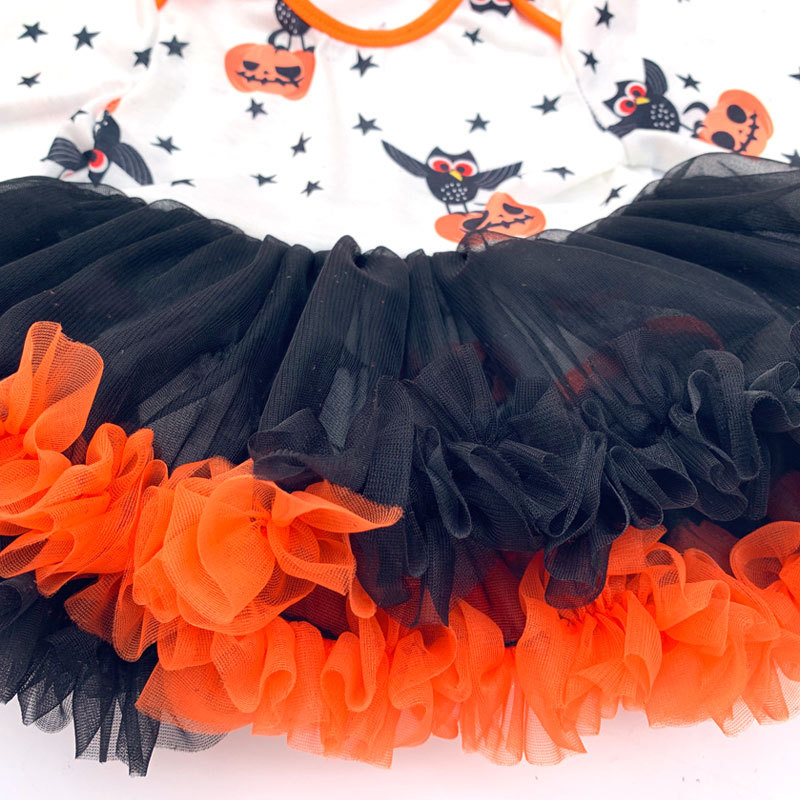 Halloween Pumpkin Little Girls Lap Shoulder Tutu Dresses With Headband And Shoes
