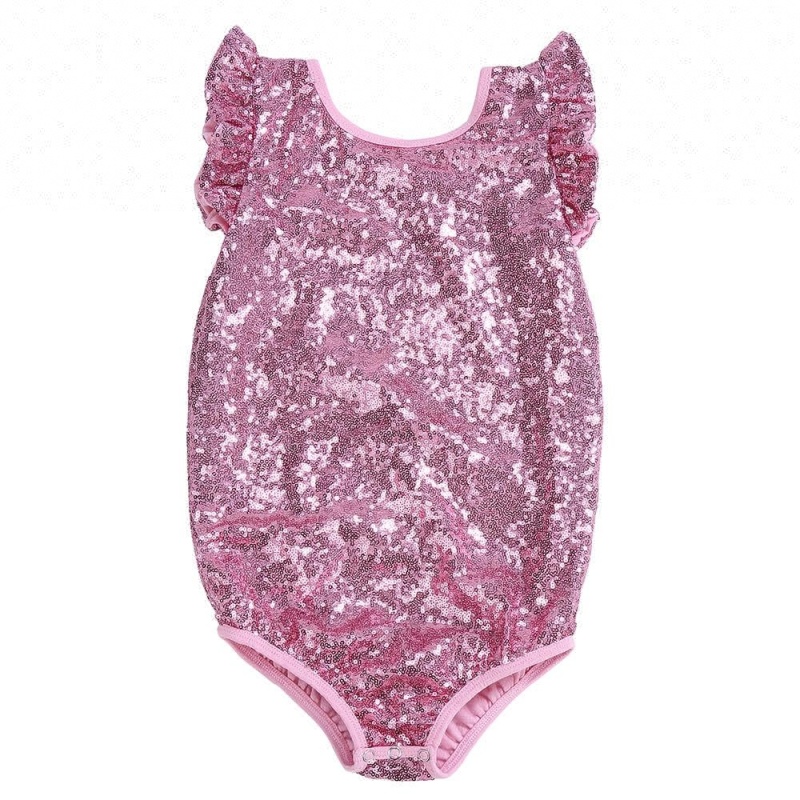 New Arrival Infant Baby Toddler Girl Pink 2 Pieces Sequin Romper And Tutu Skirt Set