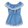 Wholesale  Ruffle Baby Girl Rompers  Denim  O-neck Lace Denim romper Clothes Jumpsuit