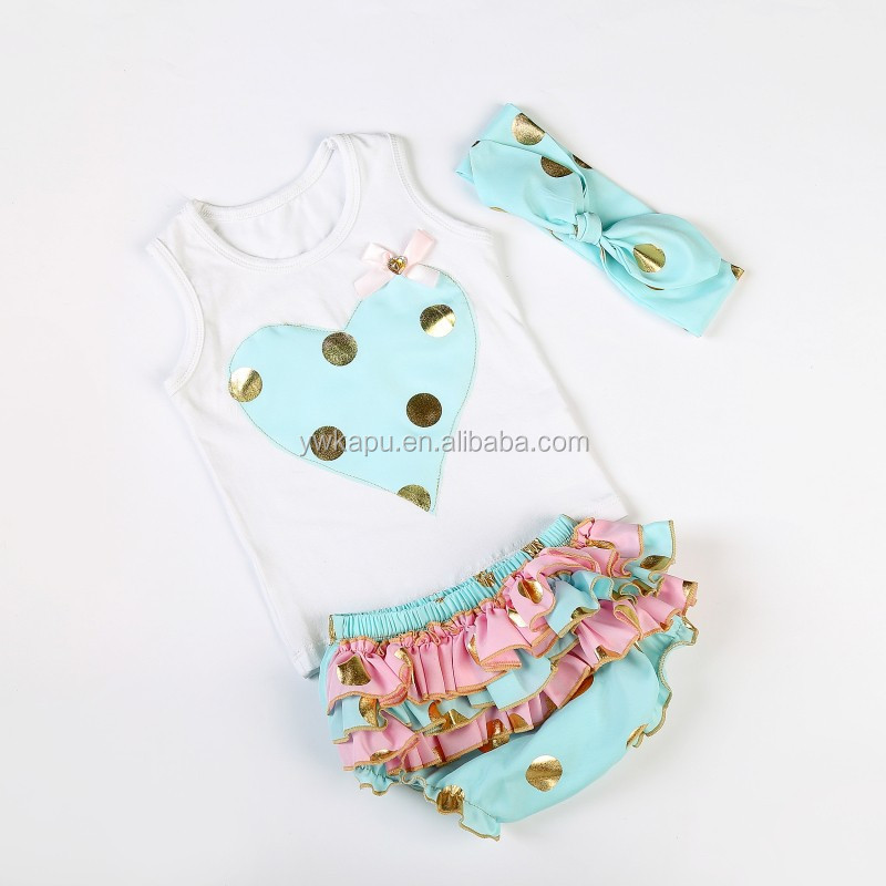 New Style Newborn Baby Girl Sleeveless Outfit Set With Ruffle Bloomer And Headband 