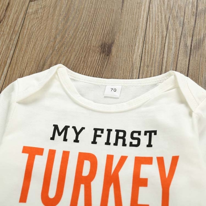 New autumn thankgiving day long sleeve   organic cotton stripe rompers baby boy girl clothing sets