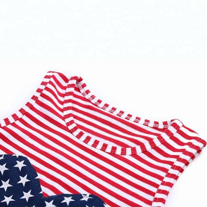 2018 Newest design patriotic high quality sleeveless top and ruffle bloomers 4th of July baby girl outfit