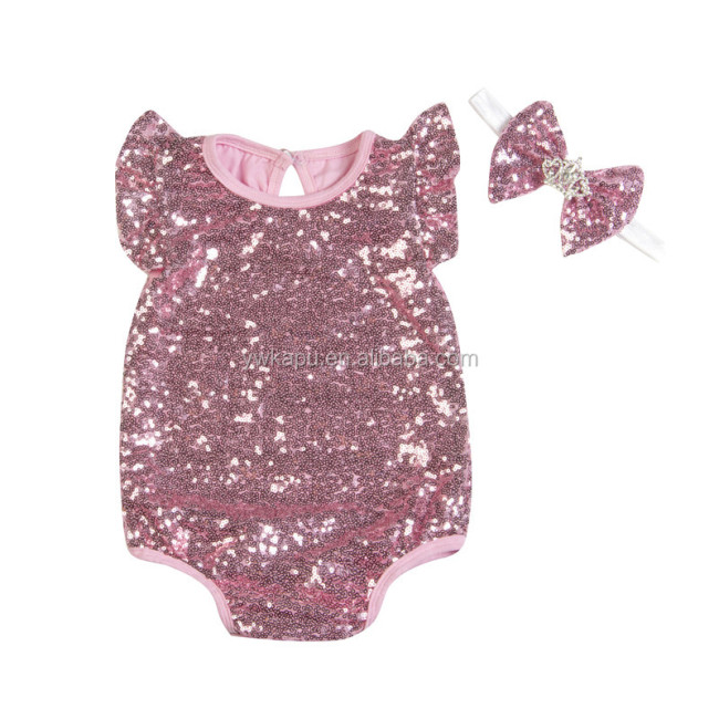 Wholesale Infant Toddlers Clothing Baby Romper,Baby Onesie with Matching Crown Headband