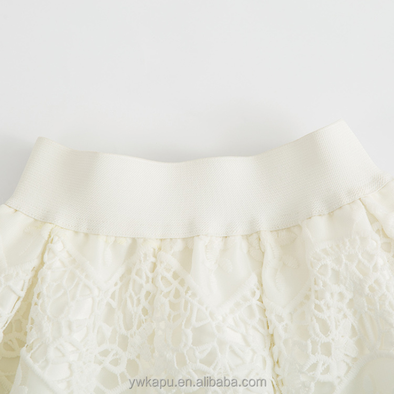 White Lace Pleated Wrap Skirt School Girl maxi Kids Skirt For Toddler