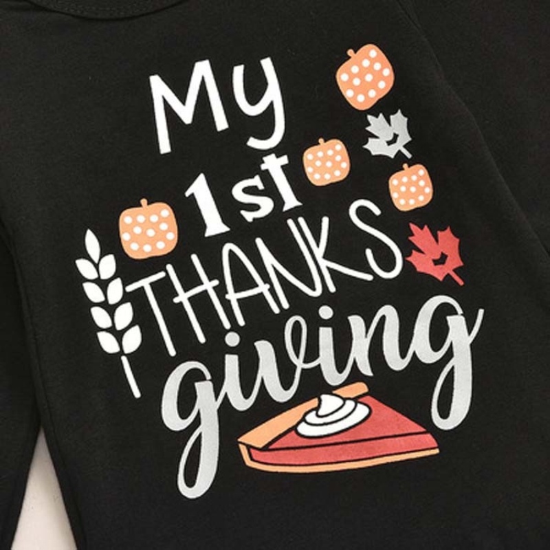 2021 cheap custom trendy cotton thanksgiving 3 piece baby romper set