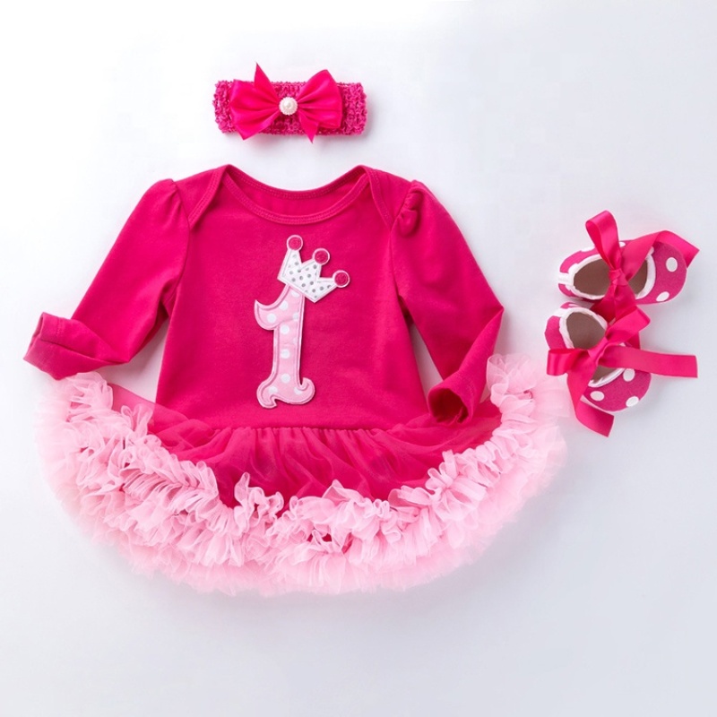 New Arrival Children Birthday Tutu Dress With Baby Shoes And Headband Set 