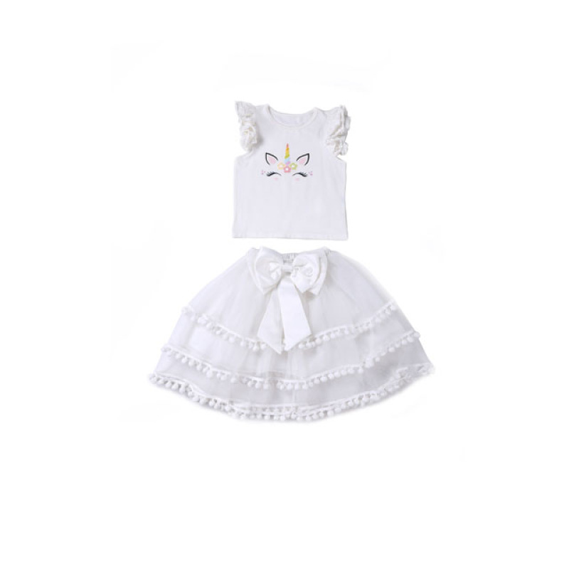 Baby Girl Cotton Unicorn Style Costume Clothes Set Top With Tutu Skirts