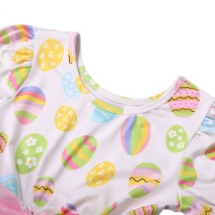 2019 New Arrival Easter Girls Dress Egg Print Colorful Kids Dresses Short Sleeve Knee-length Children Dress Bow Decor Clothing
