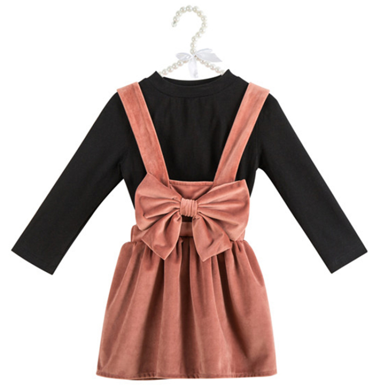 New Style Little Girls Shirt And Velvet Skirt Suit Casual Clothing Set