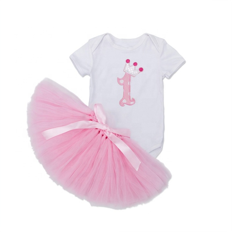 New Arrival Cotton Infant Baby Romper With Tutu Dress Set For Girl's Birthday Party 