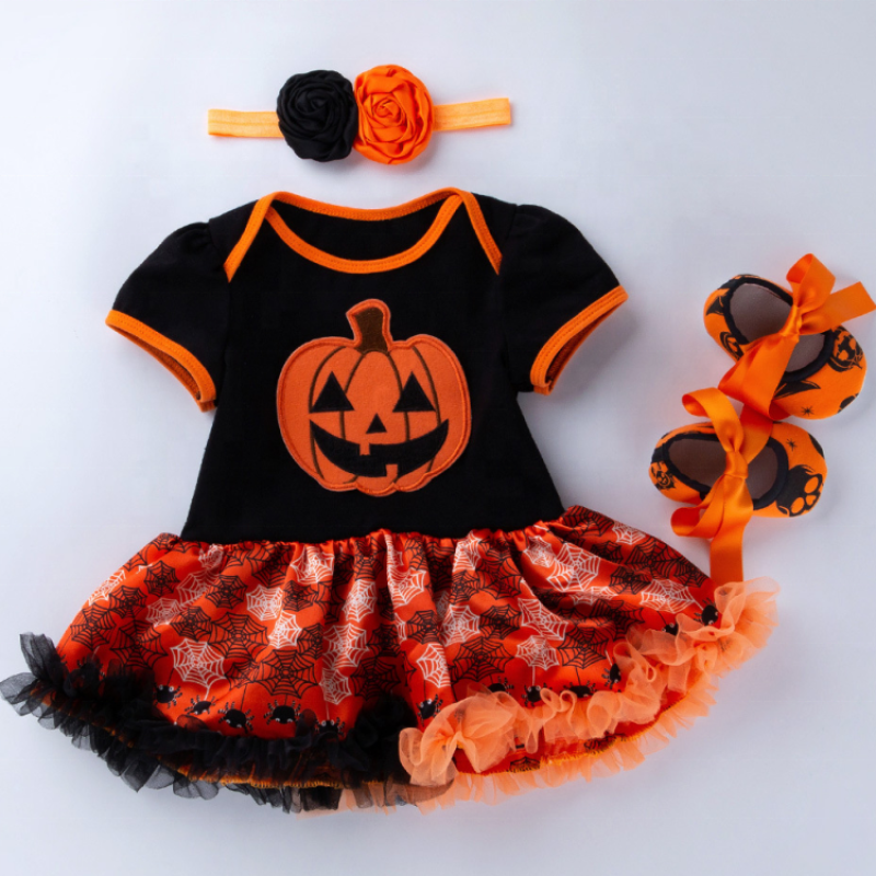 2021 cute cartoon pumpkin puff short sleeve tutu pettiskirt luxury baby dresses