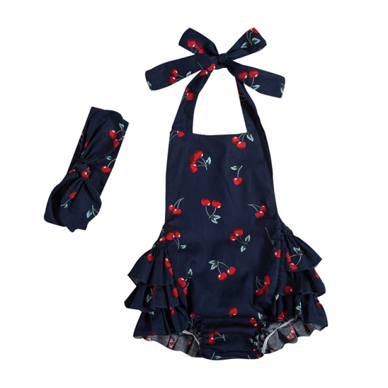 Newborn Toddler Baby Girls Sleeveless Romper Cotton Halter Backless Jumpsuit With Headband