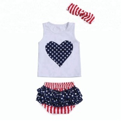 2018 Newest design patriotic high quality sleeveless top and ruffle bloomers 4th of July baby girl outfit