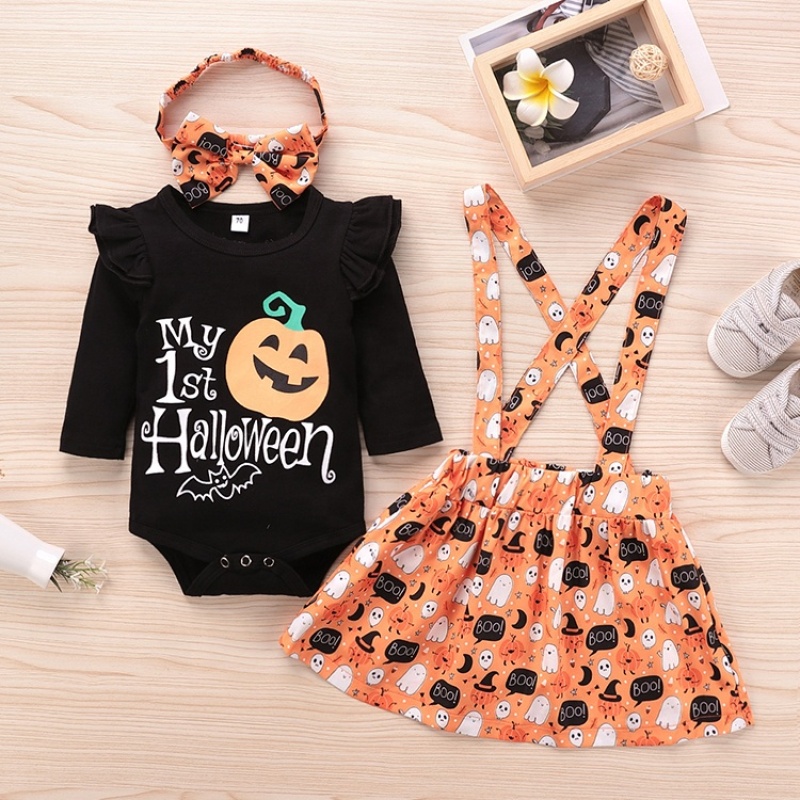 2021 Halloween trendy ruffle cartoon printed romper suspender dress