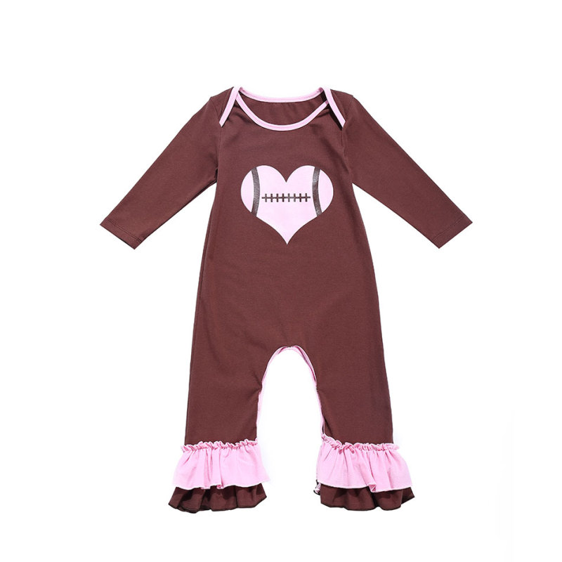 Hot Sale Cute Football Pattern Baby Girls Ruffle Rompers