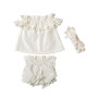Factory Direct Sale Baby Girl Off Shoulder Pompom Clothes Sets Outfits For Summer