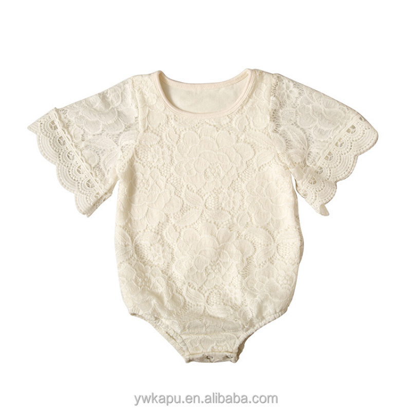 Princess summer boutique girls clothes romper sweet white lace baby cotton romper