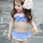 New style children plaid front tie seersucker swimsuit bucket hat bikini