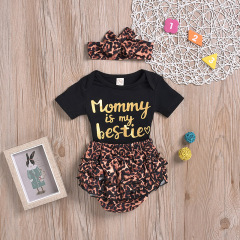 Wholesale Soft Children Boutique Cotton Romper With Leopard Bloomer And Headband Sets
