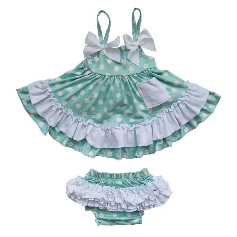 Summer Baby Girls Ruffles Polka Dots Clothes Tops And Shorts Outfits Set