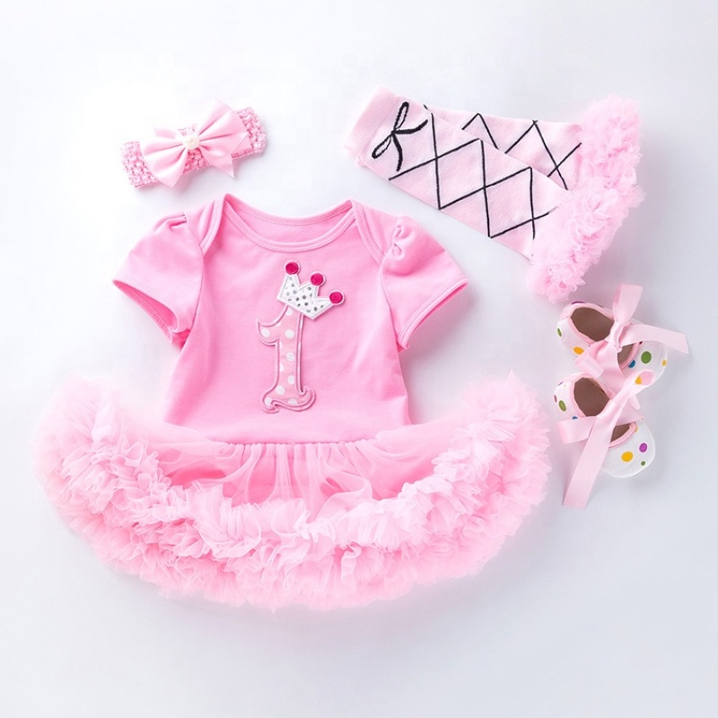 New Design Cotton Girl Birthday Dress With Ruffle Leg Warmer And Headband