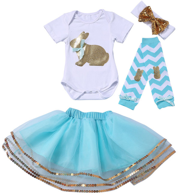 2019 Easter Day Baby Girls Bunny printed Outfit tutu skirt set