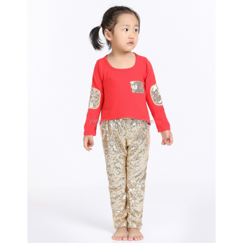 Factory Sale Baby Autumn Outfits Long Sleeves Cotton Top With Sequin Leggings