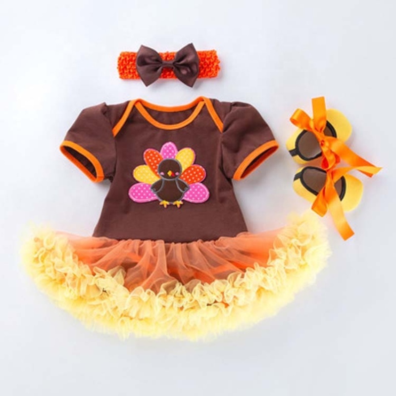 Thanksgiving day short sleeve turkey cartoon rompers baby clothes