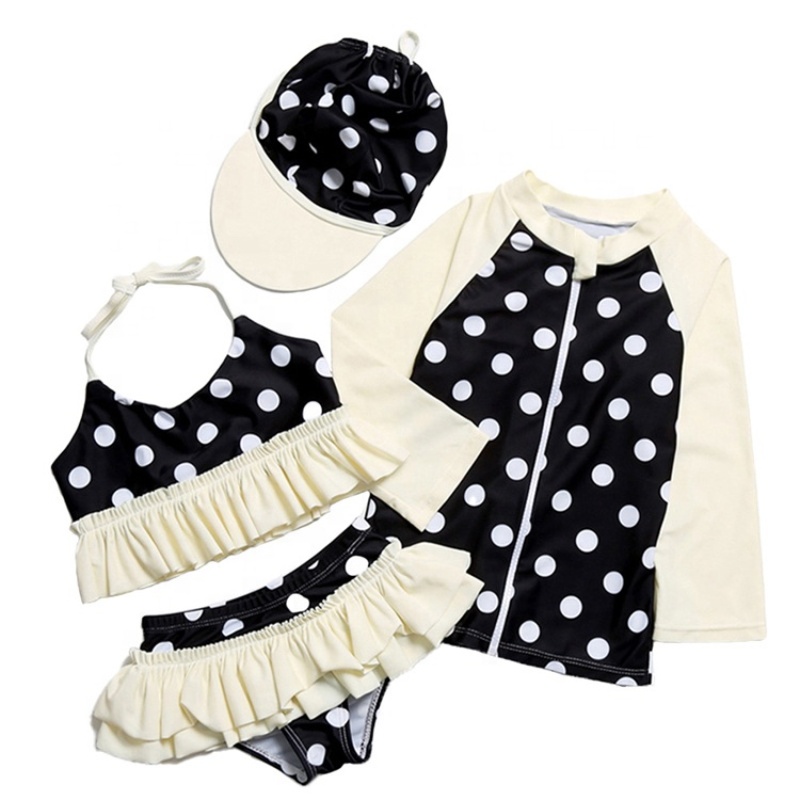 New style children plaid front tie seersucker swimsuit bucket hat bikini