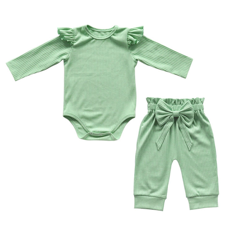 Factory Direct Sale Cotton Baby Long Sleeves Romper With Long Pants Outfit Set