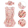 Wholesale  ruffle pompom romper with flower  headband sets fancy baby girl romper outfits