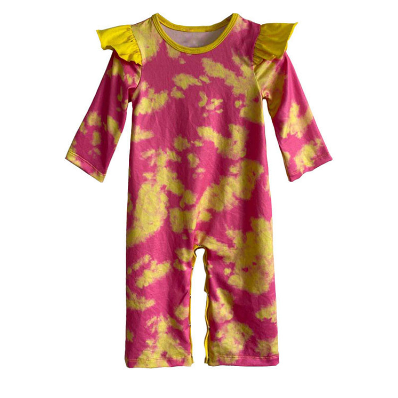 2020 hot new design elastic tie dye clothes fall flutter long sleeve baby jumpsuit