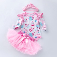 New Floral Design Little Girl Birthday Smash Cake Baby Romper With Tutu Skirts And Headband 