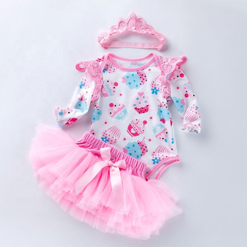 New Floral Design Little Girl Birthday Smash Cake Baby Romper With Tutu Skirts And Headband 