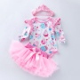 New Floral Design Little Girl Birthday Smash Cake Baby Romper With Tutu Skirts And Headband 