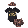Wholesale Soft Children Boutique Cotton Romper With Leopard Bloomer And Headband Sets