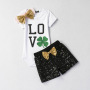 Wholesale Custom Stylish Baby Girls Letters Printed Top With Sequin Shorts Set