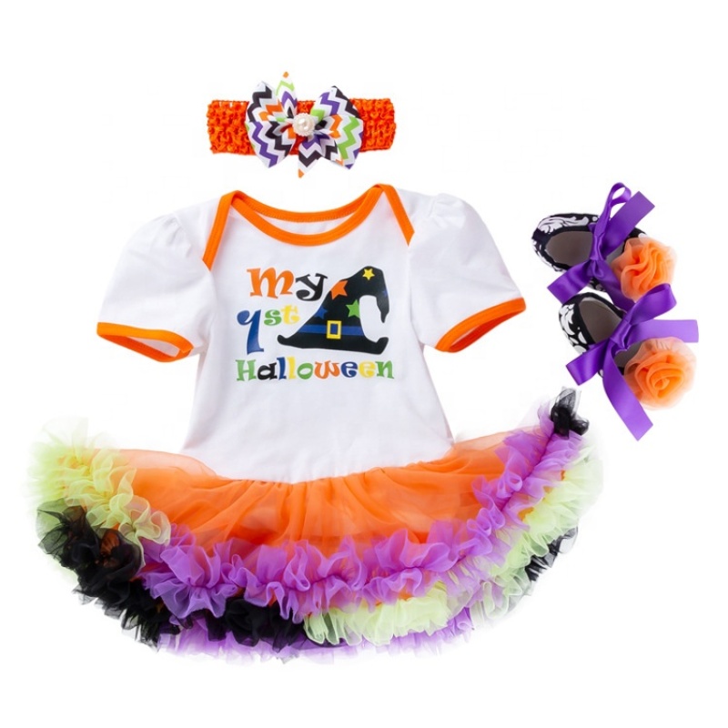 Halloween bone 2 piece long sleeve tutu custom mesh pettiskirt dress