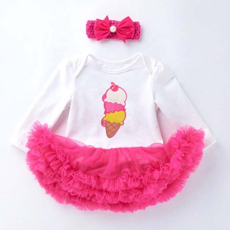 Factory Sale High Quality Cotton Baby Girl Romper With Tulle Tutu Dress And Headband 
