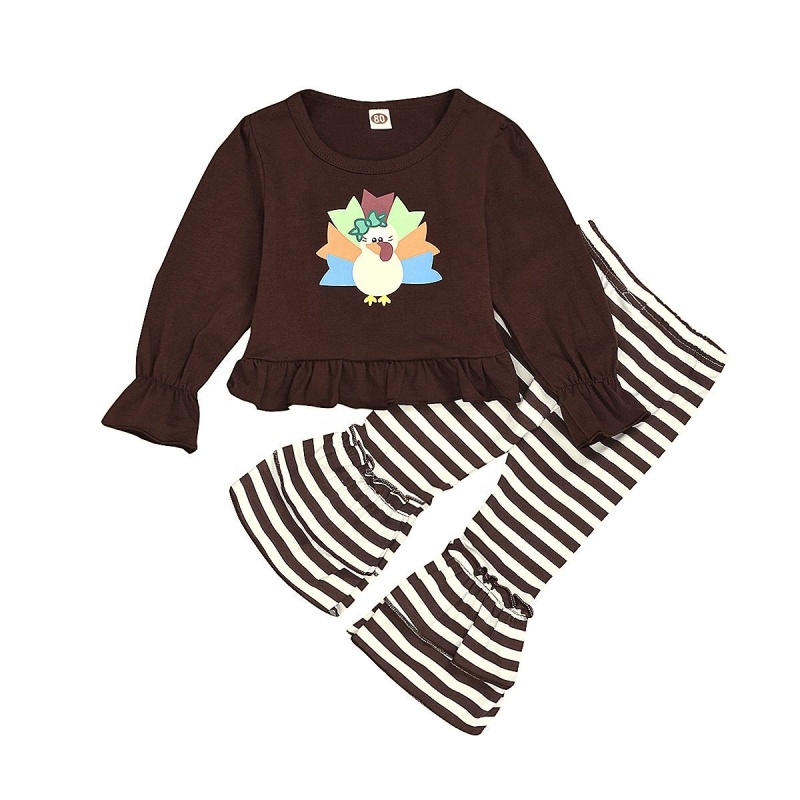 Wholesale thanksgiving cute trendy designer turkey cartoon flares shirts baby clothing sets