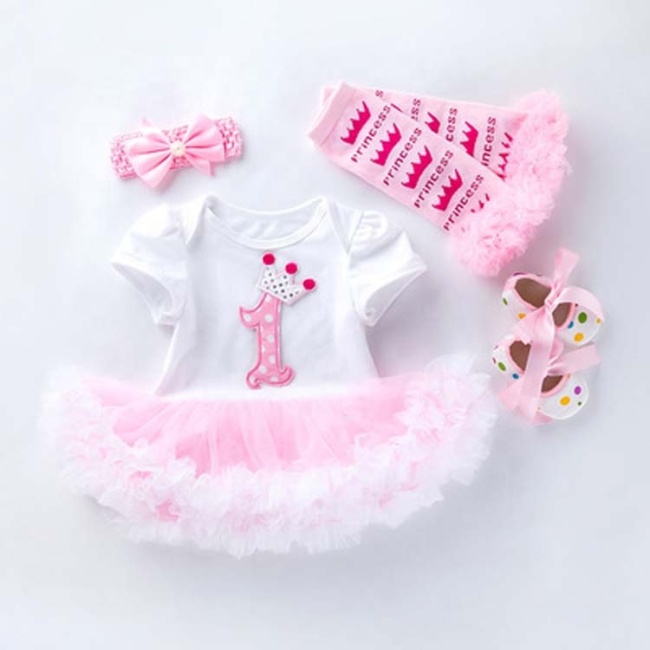 Wholesale Little Girl Birthday Party Wear Tutu Dress With Headband And Baby Shoes And Leg Warmer Set