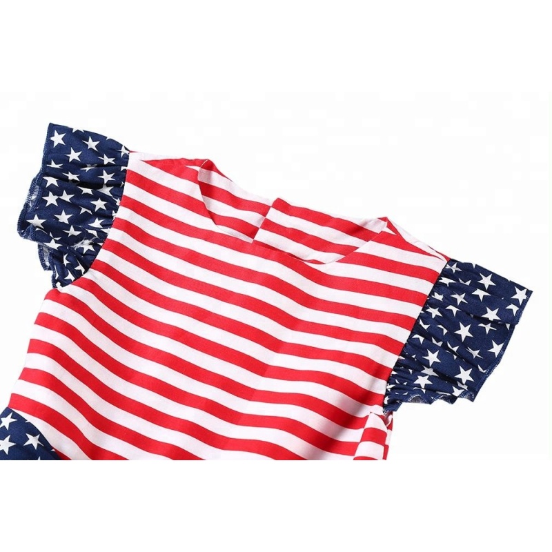 Summer floor length blue star & strip patriotic baby girl dress kids clothes girls 4th of July dress