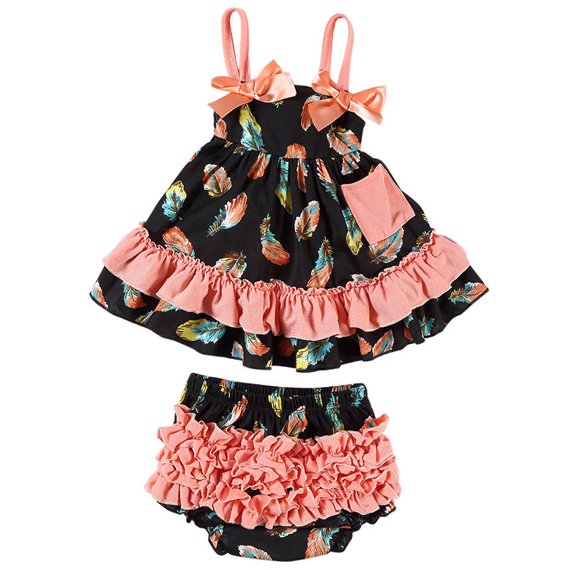 Hot Sale Adorable Baby Floral Print Swing Outfits Set For Girls