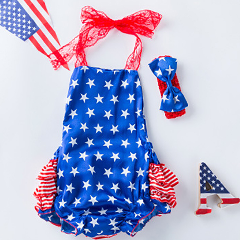 Cute 4th of July summer baby girl bubble romper