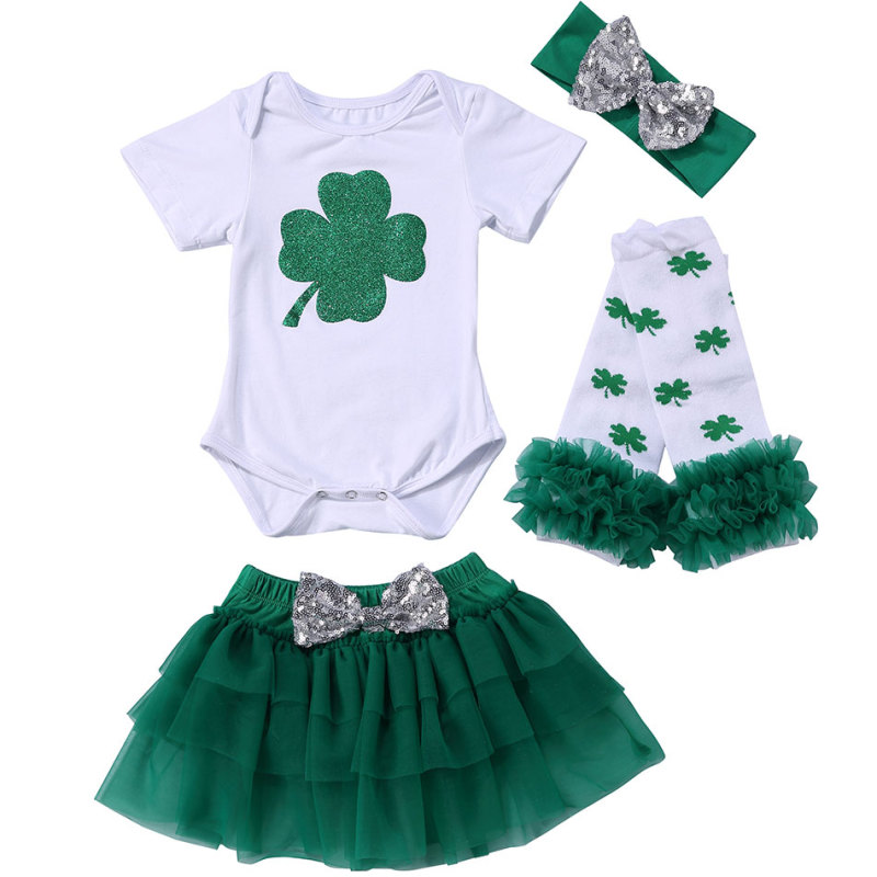 New Boutique Kids St Patrick's Day Clothes Baby Romper Toddler Girls Outfit