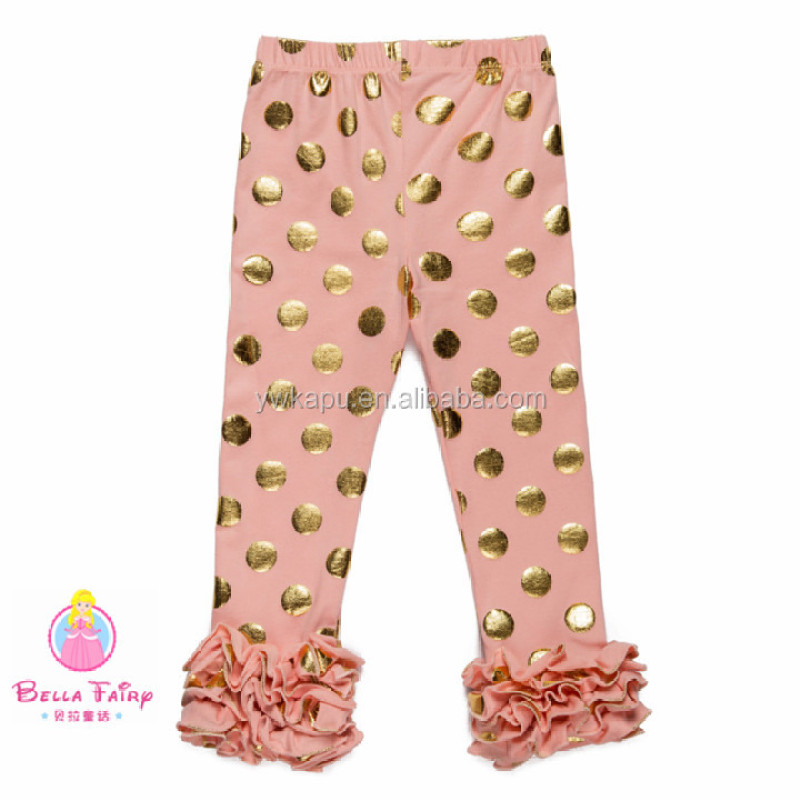 YIWU Factory Wholesale Children's Clothing pants Gold Polka Dot Toddler Leggings Triple Icing Capri