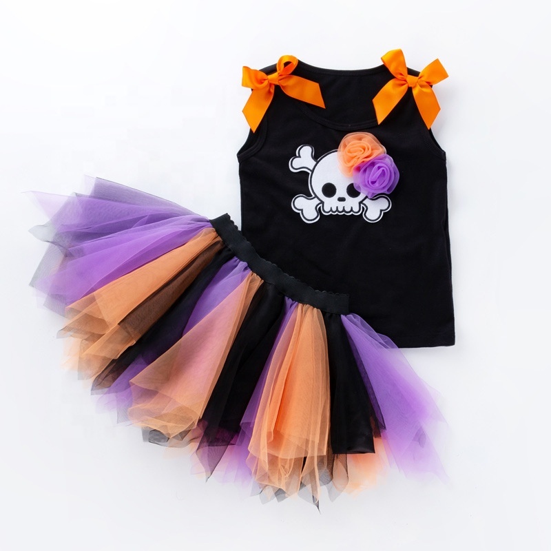 New arrival halloween baby vest sleeveless trendy punk toddler tulle pleated skirt