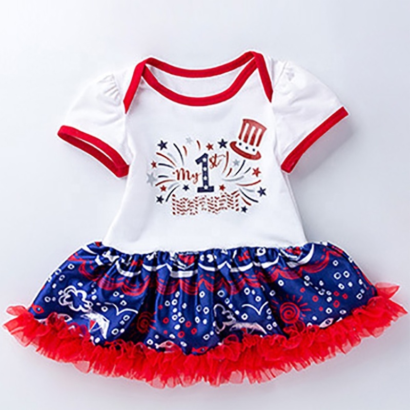 Red and Blue 4th of July USA baby girl dresses clothing set