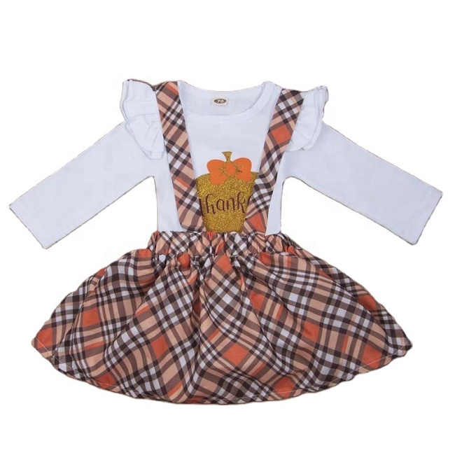 Wholesale halloween quality ruffles plaid percale cotton suspender dress